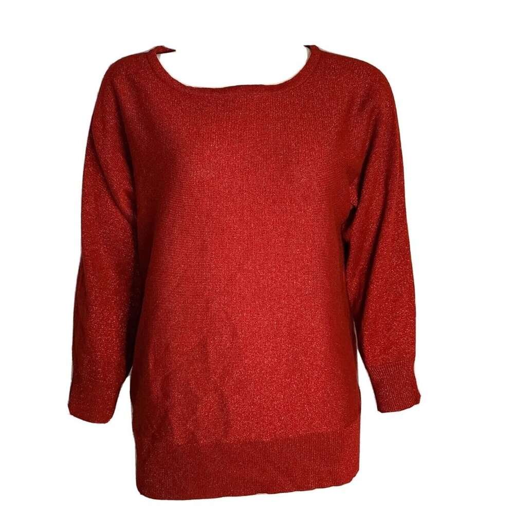 Croft & Barrow Sweater Womens Size XL Solid All Red Glitter Long Sleeve Pullover